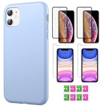 Etui do iPhone 11 | CANDY CASE | Silikonowe Matowe Niebieskie + 4 x Szkło