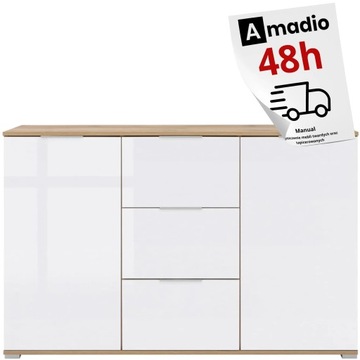 BRW Komoda ZELE Dąb Wotan / Biały Połysk Black Red White