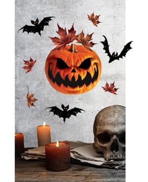 DEKORACJA NAKLEJKI DYNIA LIŚĆ NIETOPERZ HALLOWEEN