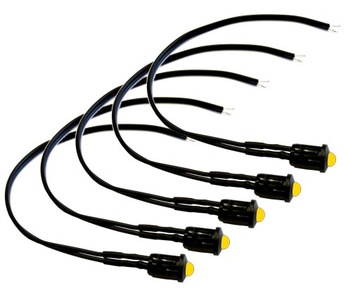 5x Dioda z kablem 20cm LED 5mm 12V żółta z oprawką