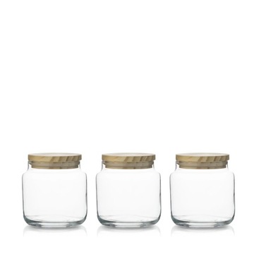 Pojemnik szklany do zalewu świec 600 ml z pokrywką drewnianą kpl. 3 szt.