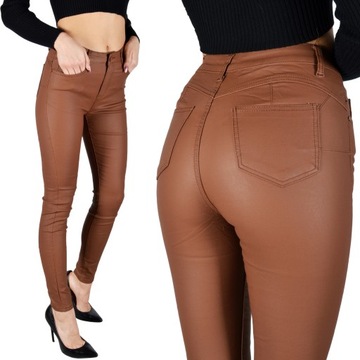 Damskie Spodnie Modelujące JEANS Eco Skóra PUSH UP