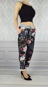 WYGODNE - SPODNIE - DRESOWE - KWIATY - BAWEŁNIANE