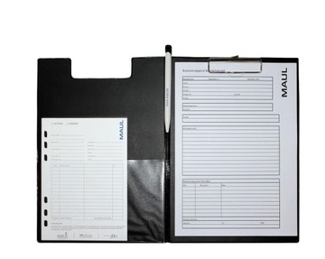 Открывающийся блокнот с зажимом для письма, папка-планшет MAUL черного цвета формата А4.