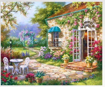 OGRÓD HAFT DIAMENTOWY Diamond Painting 5D 30x40 MOZAIKA DIAMENTOWA HOBBY
