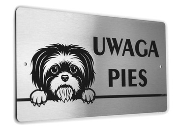 Tabliczka INOX - UWAGA PIES - Shih Tzu