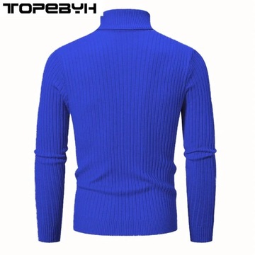 Men's Autumn and Winter High Neck Knit Sweater Sli