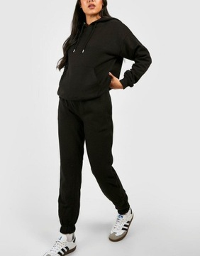 KLASYCZNE SPORTOWE JOGGERY BOOHOO 40 CZARNE SPODNIE DRESOWE CIĄŻOWE DŁUGIE