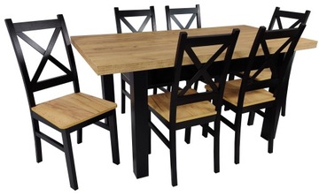 Stół rozkładany 80x120/160 czarny Craft 6 Krzeseł