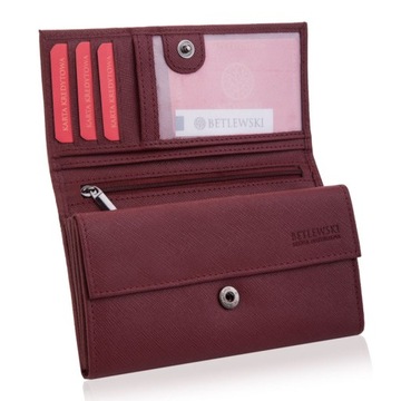 PORTFEL DAMSKI SKÓRZANY Betlewski czerwony duży RFID w pudełku na prezent