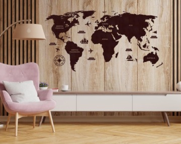 Деревянная карта мира декоративная подробная 3D модель