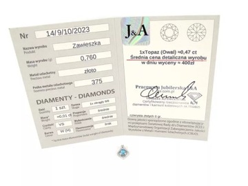 ZŁOTA ZAWIESZKA Z DIAMENTEM I TOPAZEM 375 0,76G