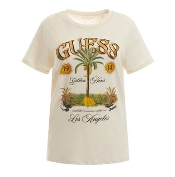 GUESS t-shirt golden hour bawełna biały regular fit nadruk palma logo M