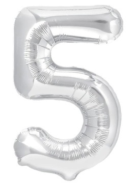 Balon Cyfra Cyferka 5 Srebrna 100 Cm