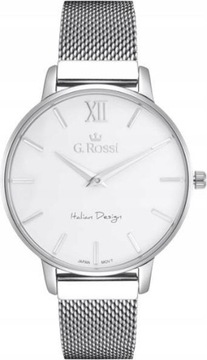 Srebrny Damski zegarek na bransolecie biała tarcza elegancki modny prezent