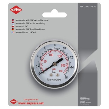 MANOMETR 1/4'' Z TYLNYM GWINTEM AIRPRESS 4345219