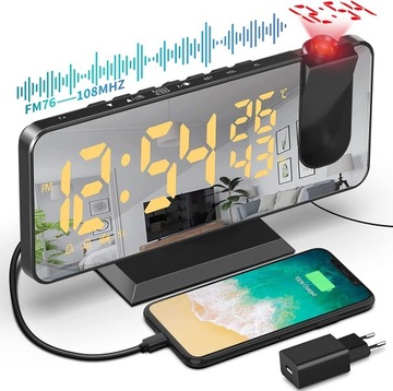 Budzik cyfrowy radiobudzik z projektorem z 4 pozi