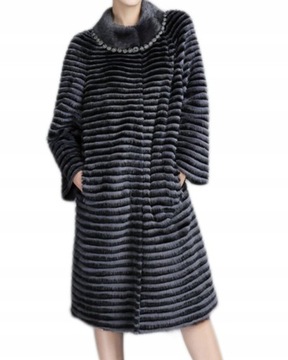 Luxury Płaszcz Wełna Futro z Norek Cyrkonie 46 3XL