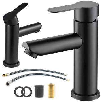 CZARNA MATOWA BATERIA UMYWALKOWA STOJĄCA LOFTOWA ŁAZIENKOWA KRAN UMYWALKI