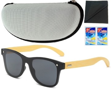 OKULARY PRZECIWSŁONECZNE UV400 DREWNIANE BAMBUSOWE ZESTAW LECERTO