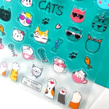 Самоадгезивные выпуклые 3D наклейки на узоры кошек гвоздей