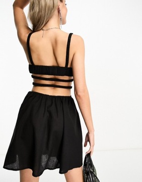 ASYOU Czarna sukienka mini z ozdobnymi miseczkami, plażowa XS