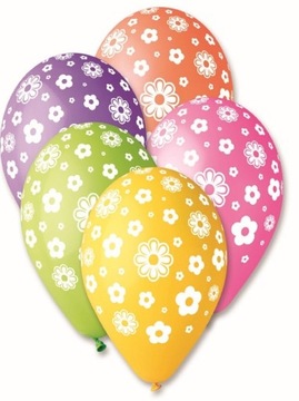 Balony lateksowe kolorowe w kwiatki 5 sztuk