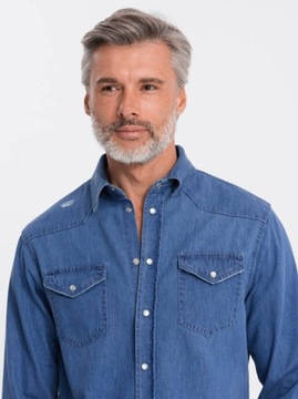 Koszula męska na zatrzaski K567 jeans L defekt