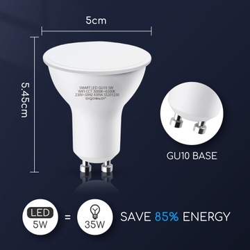 Умная светодиодная лампа GU10 5W WiFi CCT