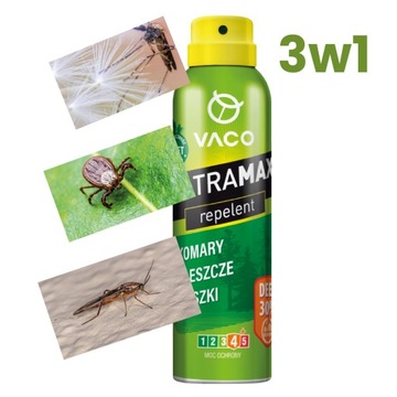 NOWY SPRAY NA KOMARY I KLESZCZE ODSTRASZACZ KOMARÓW 170ml ULTRAMAX VACO