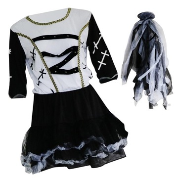 ch-Zombie Bride Dress with Veil Halloween Costume S