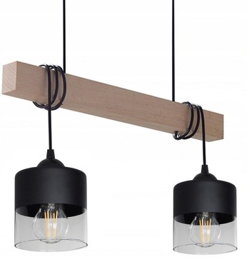 LAMPA WISZĄCA SUFITOWA ŻYRANDOL PLAFON 015-2CS DREWNO SALON STÓŁ KUCHNIA