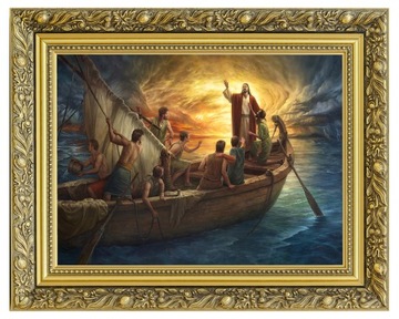 JEZUS UCISZAJĄCY BURZĘ | OBRAZ NA PŁÓTNIE | ZŁOTA RAMA ZDOBIONA 40x50