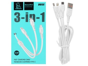 USB-КАБЕЛЬ ДЛЯ ЗАРЯДКИ 3 В 1 USB TYPE C И TYPE C И MICRO USB iPHONE LIGHTNING