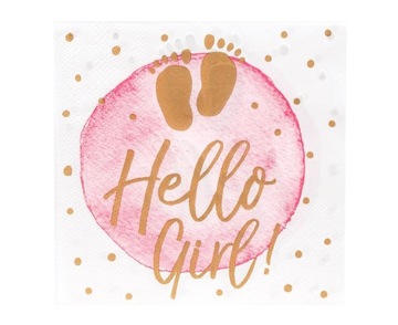Serwetki Papierowe na Baby Shower Dziewczynki Hello Girl 33 x 33 cm 20 szt.