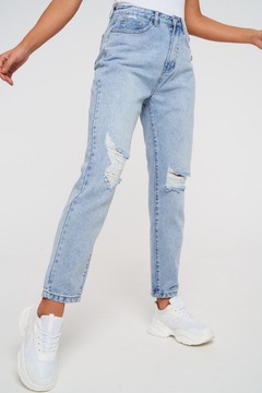 MISSGUIDED niebieskie spodnie jeansowe dziury 42
