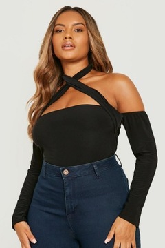DC25113 *BOOHOO CZARNE BODY KRZYŻOWANIE ODKRYTE PLECY DŁUGI RĘKAW 3XL