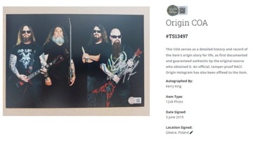 SLAYER - КЕРРИ КИНГ, большое фото с ОРИГИНАЛЬНЫМ АВТОГРАФОМ + СЕРТИФИКАТ