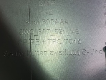 СПОЙЛЕР ЗАДНЕГО БАМПЕРА AUDI A4 B9 LIFT S-LINE 8W0807521AB