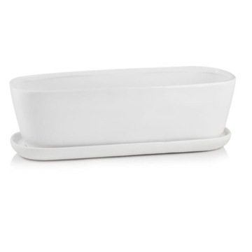 Biała podłużna doniczka ceramiczna z podstawką 28 cm >>> Polnix kaktusiarka