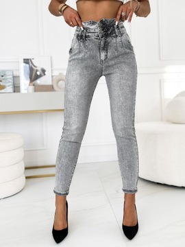 Удобные брюки на резинке серого цвета JEANS MOM FIT M.SARA размеры L, M