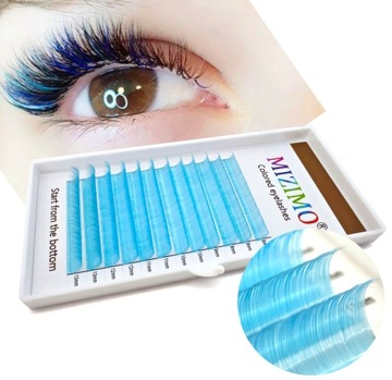 Ресницы цветные 8-13мм, завиток D, 12 полосок, СИНИЕ.