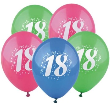 Balony na 18 urodziny kolorowe TĘCZOWE MIX 5 szt