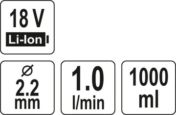ПИСТОЛЕТ ДЛЯ ПОКРАСКИ YATO AKU 18 В, 1 Л/МИН, ТОЛЬКО ИНСТРУМЕНТ.