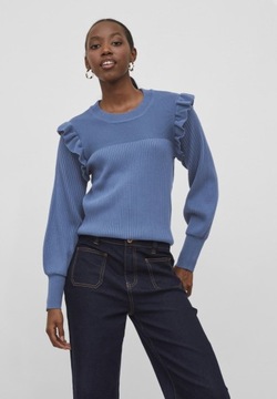 VILA Niebieski sweter falbany (S)
