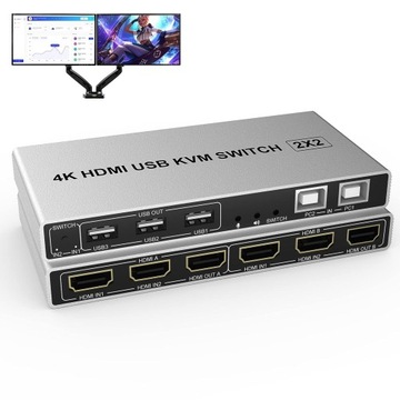 Przełącznik KVM PODWÓJNY HDMI USB AUDIO 4K