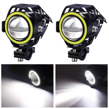 Мотоциклетные галогенки U7, белые стробоскопы, кольцо ANGEL EYES