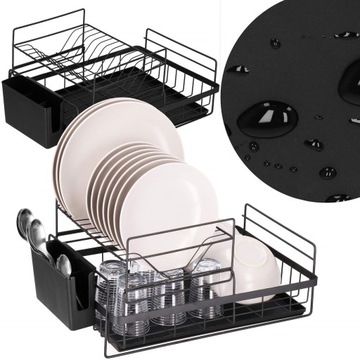 БОЛЬШАЯ СУШИЛКА, ЧЕРНАЯ, С ПОДДОНОМ ДЛЯ КУХОННОЙ ПОСУДЫ