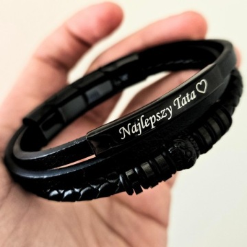 МУЖСКОЙ КОЖАНЫЙ БРАСЛЕТ, ЧЕРНЫЙ, РЕГУЛИРУЕМЫЙ, 21-24СМ! БЕСПЛАТНАЯ ГРАВИРОВКА!