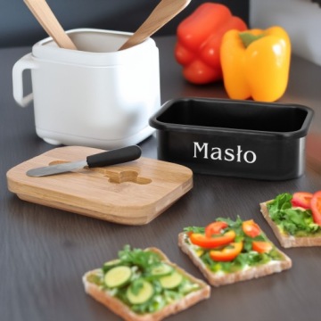 Масленка черная с ножом, масленка, емкость для масла с крышкой, 15х10